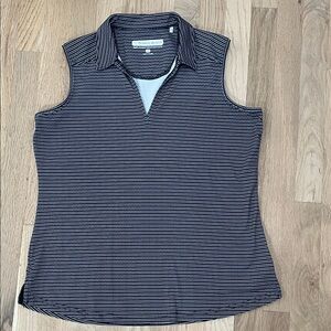 Pebble Beach Black and White Striped Sleeveless Blouse